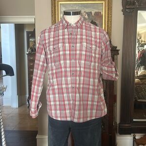 Orvis Sz XL Active Fit Men’s Button Down Shirt Red White Blue EUC
